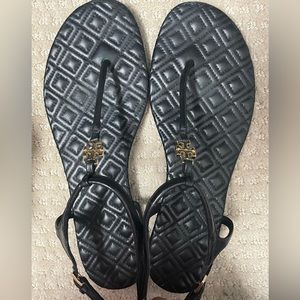 Tory Burch Marion Quilted Sandals Black Size 8